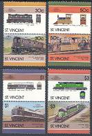 Locomotives.- Set of 8 (4 Pairs) St. Vincent, 1986